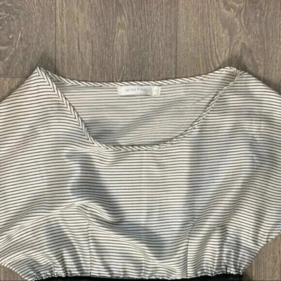 Mink Pink Stripes Satin Mini Dress Short Sleeve Black White Nautical Size Small - Picture 5 of 16